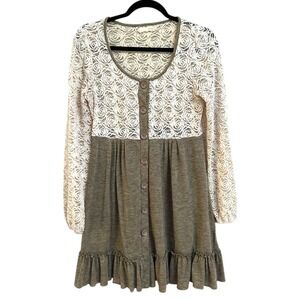 A'reve Boho Tunic Dress Womens‎ Small Lace Long Sleeve Button Front Ruffle